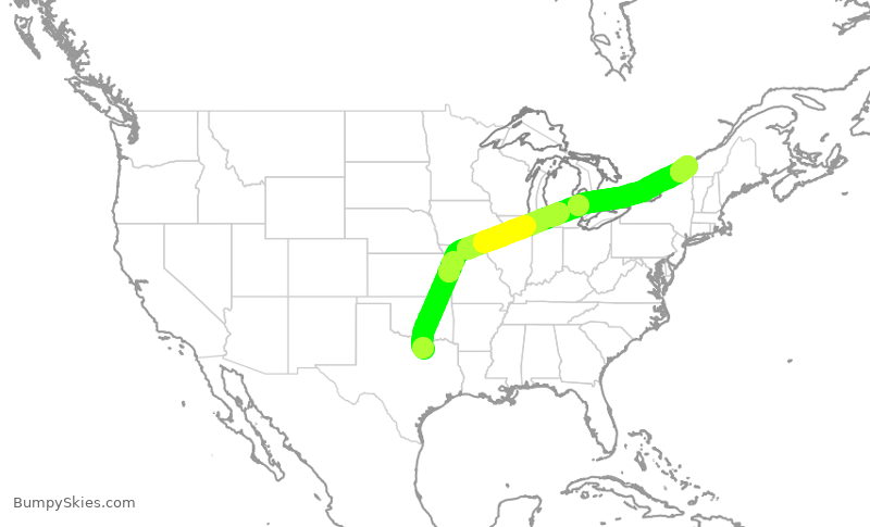 Turbulence forecast map for ACA7331, DFW to YUL