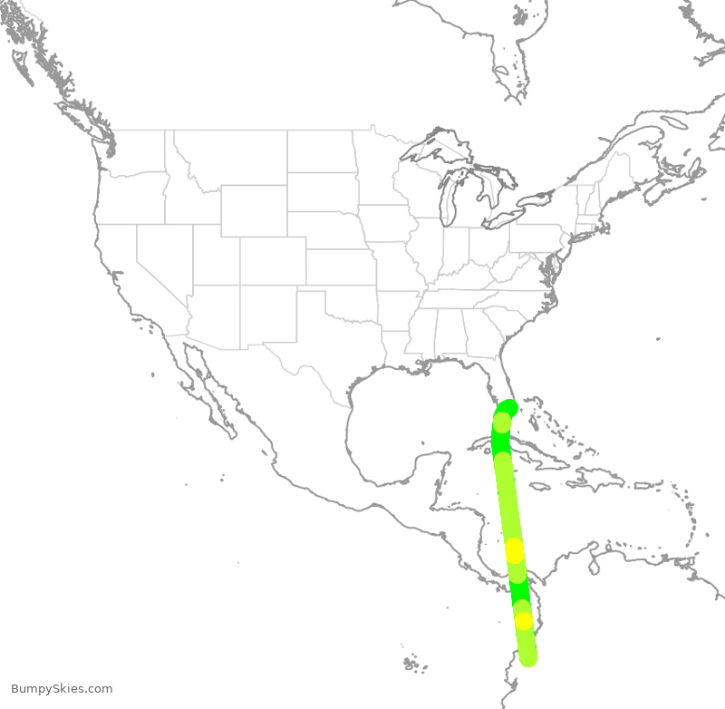 Turbulence forecast map for ACA7331, UIO to MIA