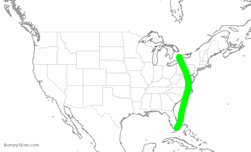 Turbulence forecast map for ACA7332, YYZ to MIA