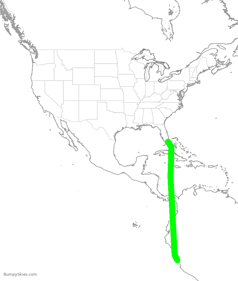 Turbulence forecast map for ACA7332, MIA to PJC
