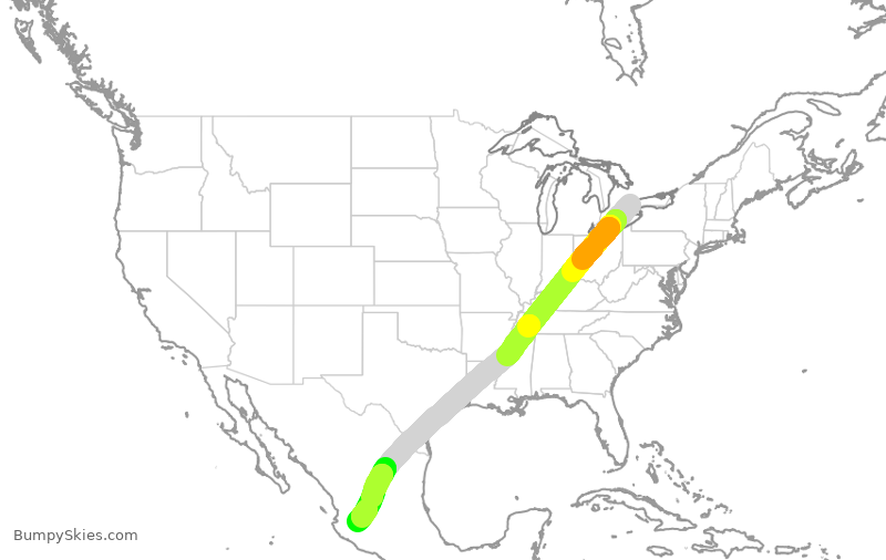 Turbulence forecast map for ACA7333, YYZ to GDL