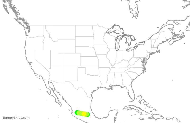 Turbulence forecast map for ACA7333, GDL to MMSM