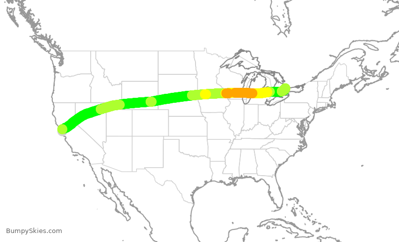 Turbulence forecast map for ACA738, SFO to YYZ
