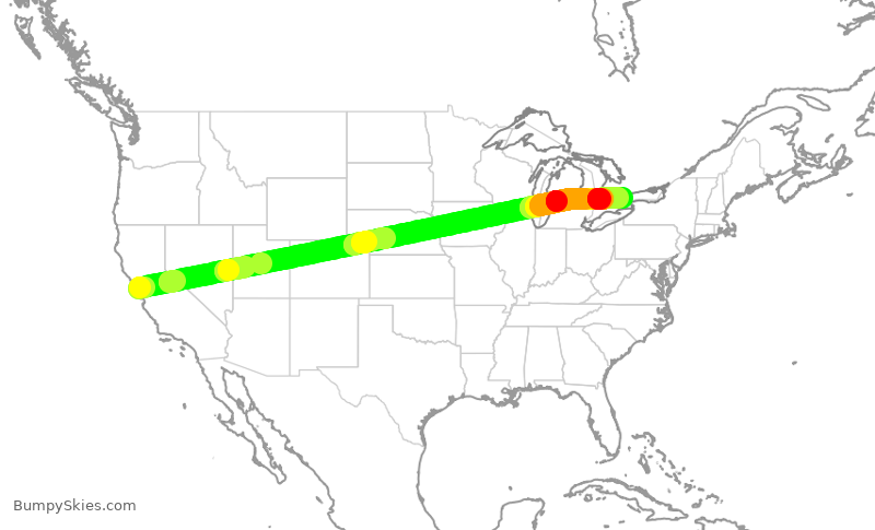Turbulence forecast map for ACA740, SFO to YYZ