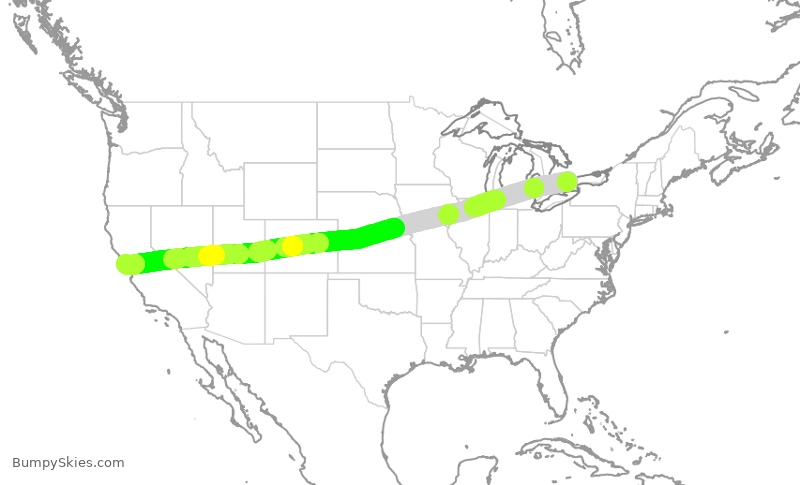 Turbulence forecast map for ACA741, YYZ to SFO
