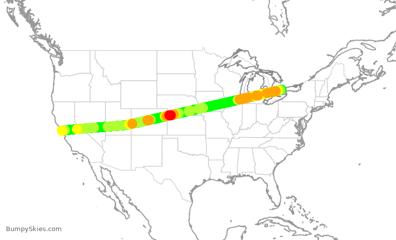 Turbulence forecast map for ACA745, YYZ to SFO