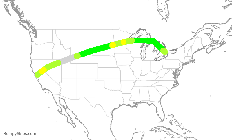 Turbulence forecast map for ACA746, SFO to YYZ
