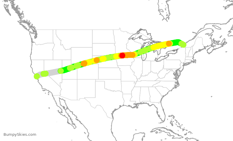 Turbulence forecast map for ACA758, SFO to YUL