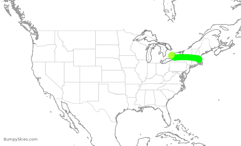 Turbulence forecast map for ACA763, BOS to YYZ