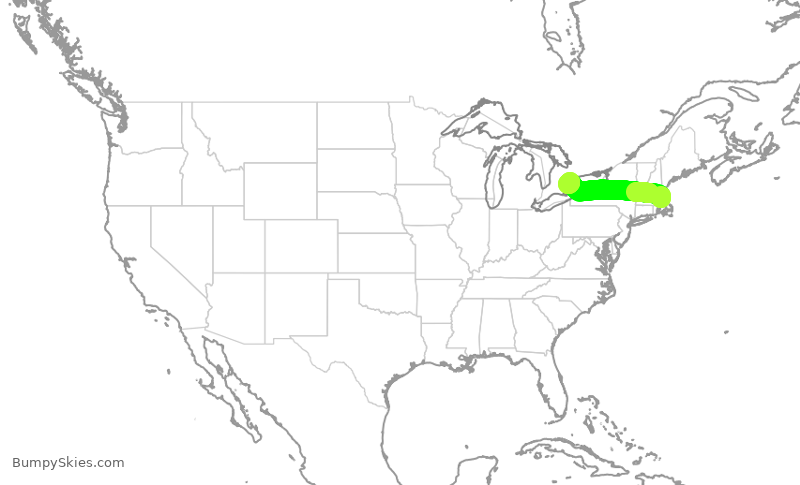 Turbulence forecast map for ACA769, BOS to YYZ