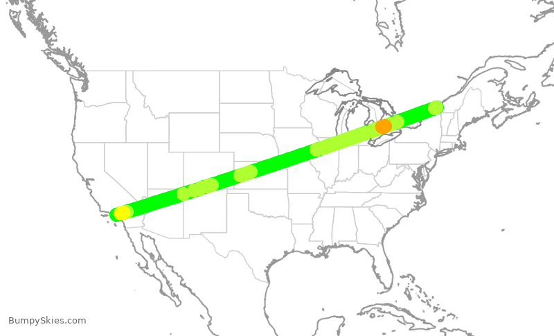 Turbulence forecast map for ACA774, LAX to YUL