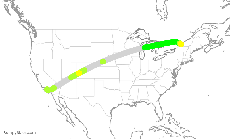 Turbulence forecast map for ACA778, LAX to YUL