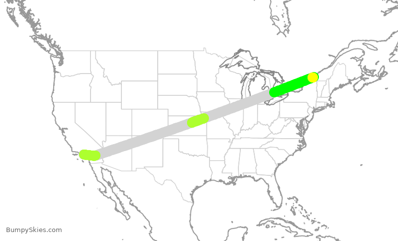 Turbulence forecast map for ACA780, LAX to YUL
