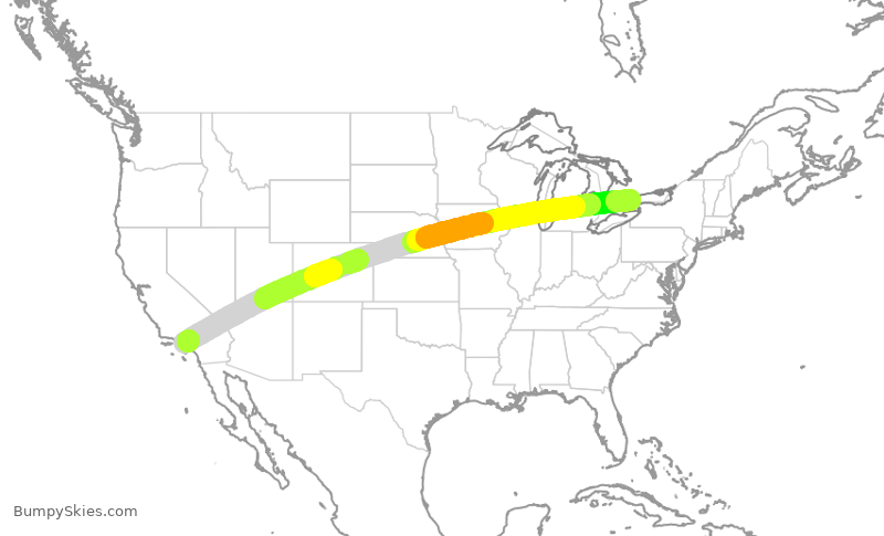 Turbulence forecast map for ACA782, LAX to YYZ