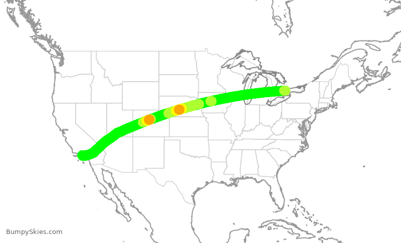 Turbulence forecast map for ACA783, YYZ to LAX