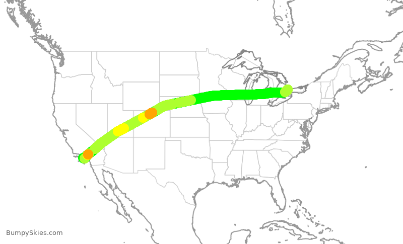 Turbulence forecast map for ACA784, LAX to YYZ