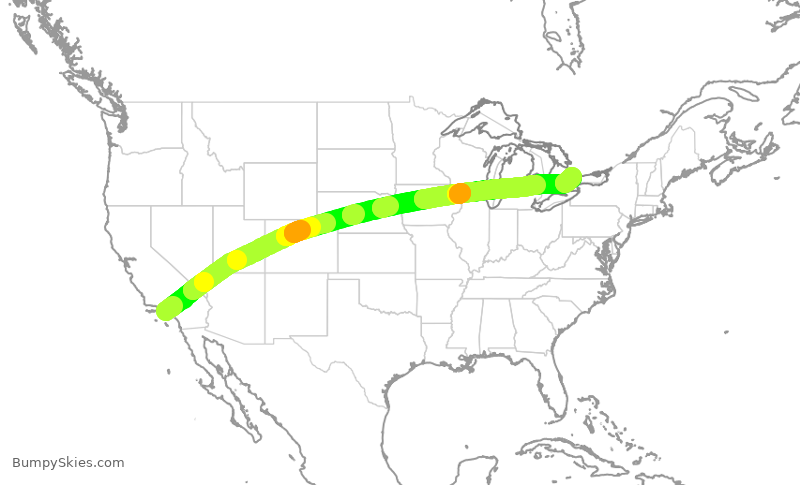 Turbulence forecast map for ACA786, LAX to YYZ
