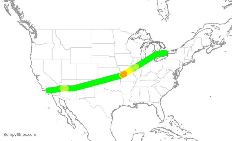 Turbulence forecast map for ACA787, YYZ to LAX