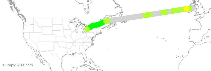 Turbulence forecast map for ACA801, IDW to YYZ