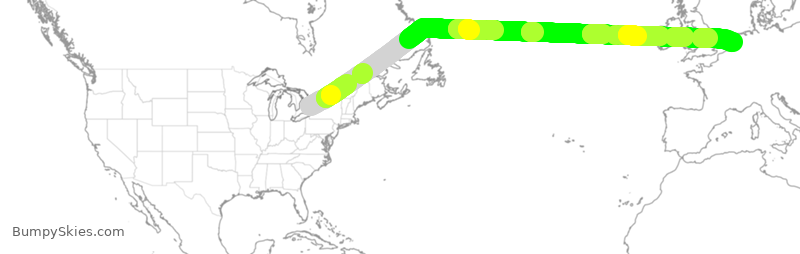 Turbulence forecast map for ACA808, YYZ to AMS