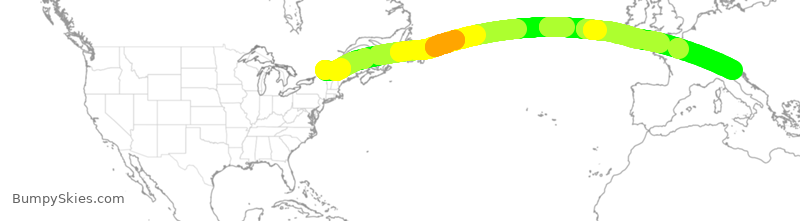 Turbulence forecast map for ACA818, YUL to VCE