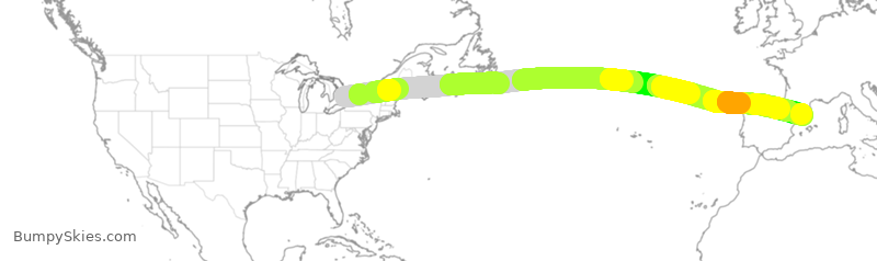 Turbulence forecast map for ACA820, YYZ to BCN
