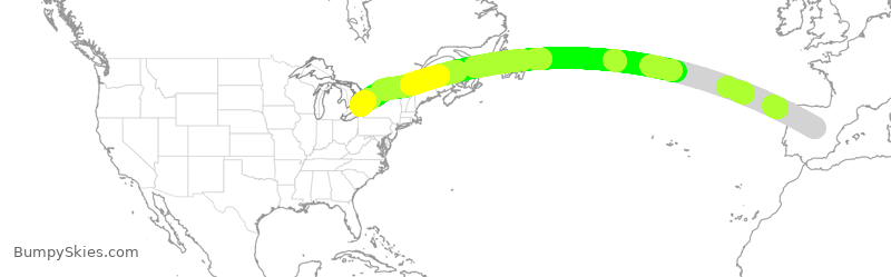 Turbulence forecast map for ACA825, MAD to YYZ