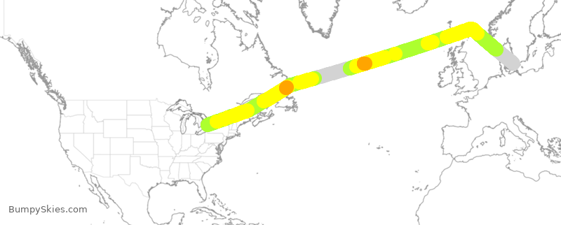 Turbulence forecast map for ACA828, YYZ to CPH