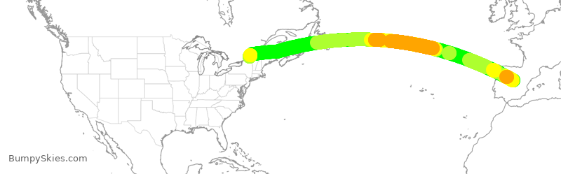 Turbulence forecast map for ACA835, MAD to YUL