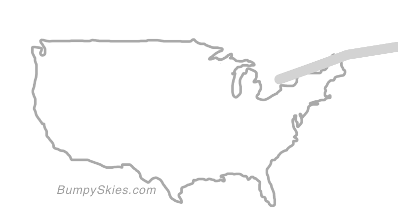 Map of continental US with illustrated flight path and turbulence forecast (described in text below)