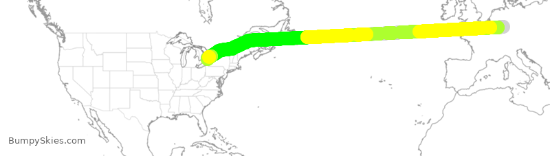 Turbulence forecast map for ACA843, FRA to YYZ