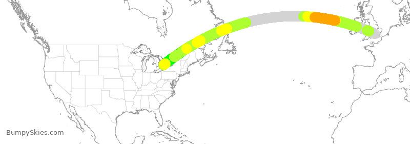Turbulence forecast map for ACA859, LHR to YYZ