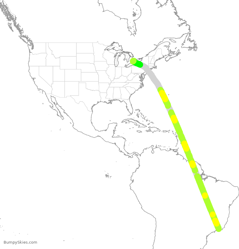 Turbulence forecast map for ACA85, GIG to YYZ