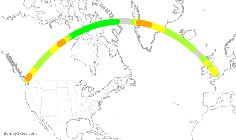 Turbulence forecast map for ACA861, LHR to YVR