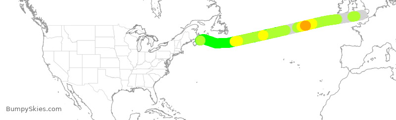 Turbulence forecast map for ACA869, LHR to YHZ