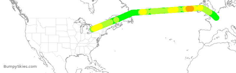 Turbulence forecast map for ACA872, YYZ to FPG