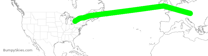 Turbulence forecast map for ACA887, OWW to YYZ