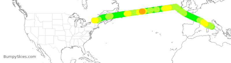 Turbulence forecast map for ACA892, YUL to FCO