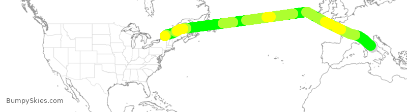 Turbulence forecast map for ACA893, IRF to YUL