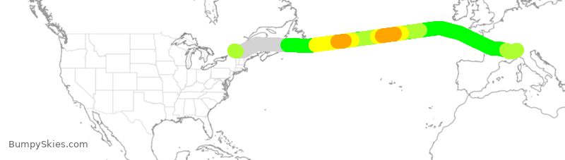 Turbulence forecast map for ACA894, YUL to MXP