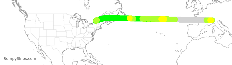 Turbulence forecast map for ACA895, MXP to YUL