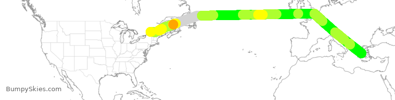 Turbulence forecast map for ACA898, YUL to ATH