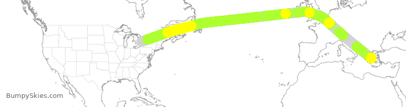 Turbulence forecast map for ACA920, YYZ to ATH