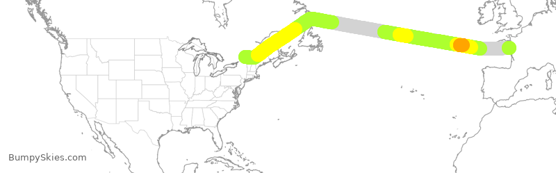 Turbulence forecast map for ACA926, YUL to NTE