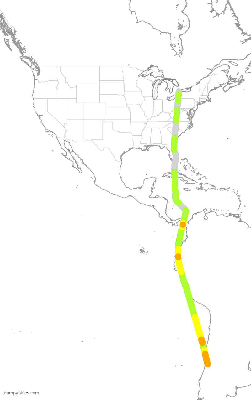 Turbulence forecast map for ACA92, YYZ to SCL