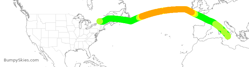 Turbulence forecast map for ACA932, YUL to CTA