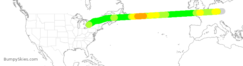 Turbulence forecast map for ACA935, PRG to YYZ