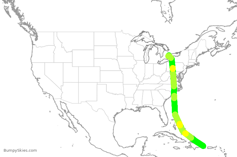 Turbulence forecast map for ACA935, DPC to YYZ