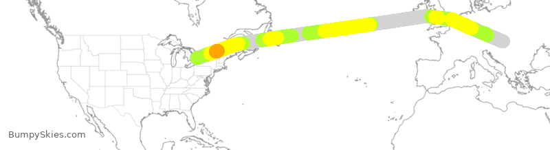 Turbulence forecast map for ACA942, YYZ to BUD