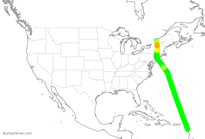 Turbulence forecast map for ACA949, PTP to YUL